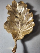 Classic Touch Leaf Shaped Serving Dish Gold Tone