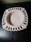 VTG Fostoria Arlington pink milk glass round / square cutout edge dish