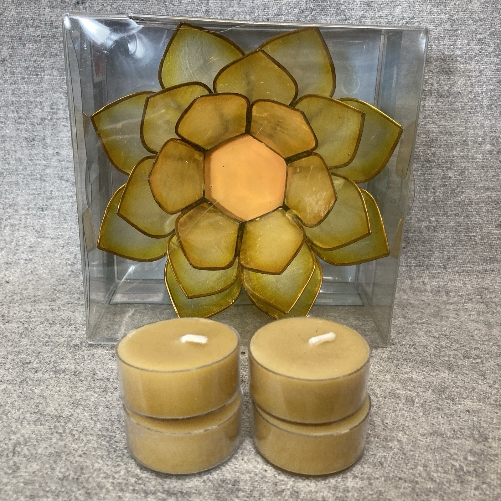 Capiz Shell Brass Lotus Flower Votive Tealight Candle Holder