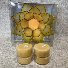 Capiz Shell Brass Lotus Flower Votive Tealight Candle Holder Beeswax Tea Lights