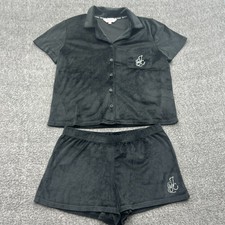 Juicy Couture Pajama Set Black Velour Short Sleeve Top Shorts Studded Medium