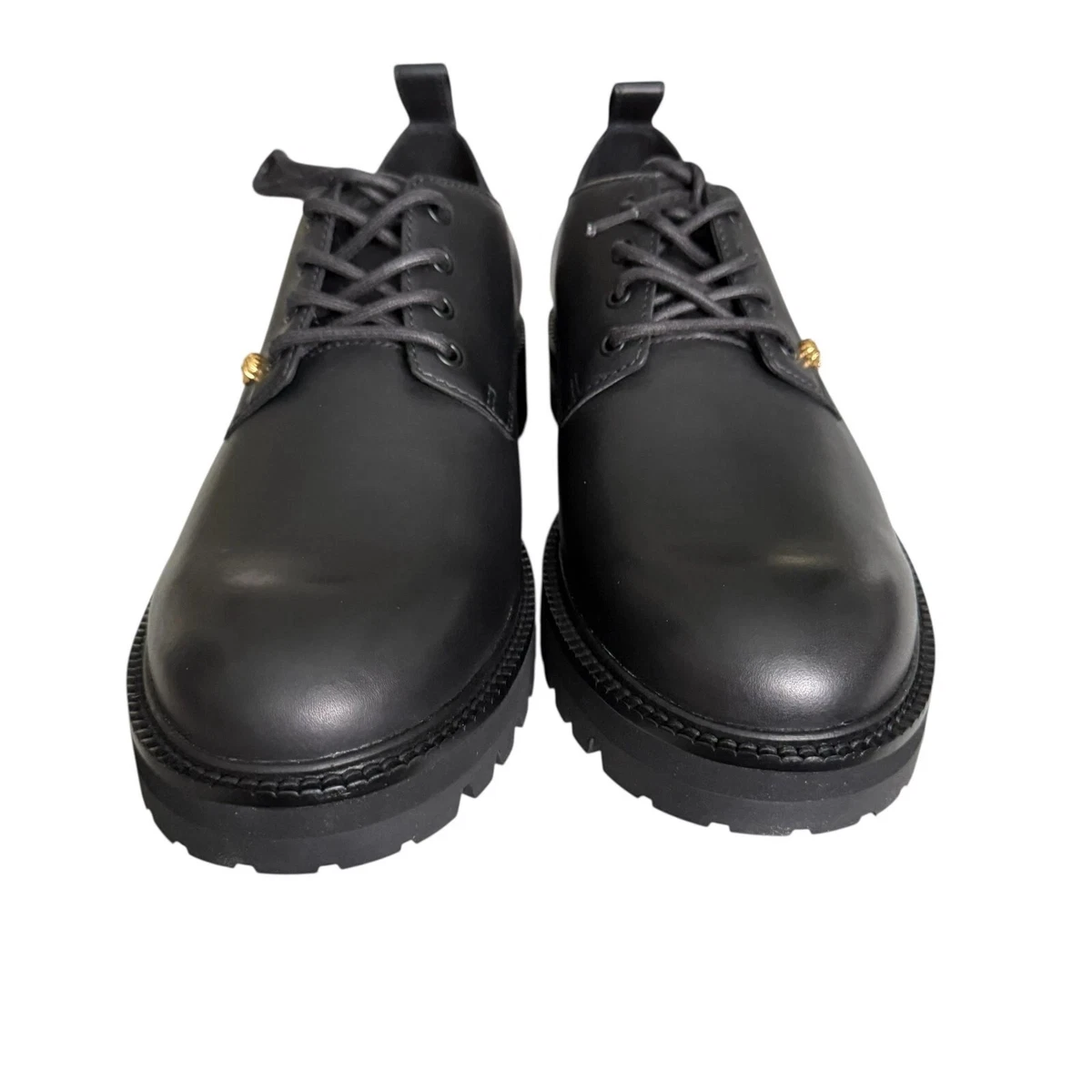 Zapatos Versace 1014646 para hombre negros 100 % cuero oro pequeño logotipo Medusa Derby