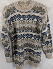 Vtg Eddie Bauer Chunky Knit Cotton/Wool Abstract Sweater Mens Size Small