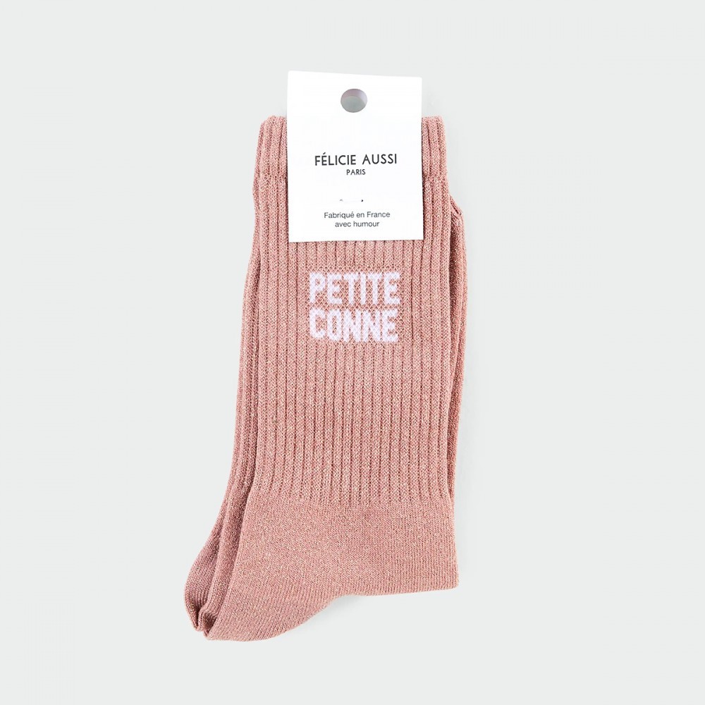Chaussettes Petit Conne roses à paillettes en coton doux pour femme