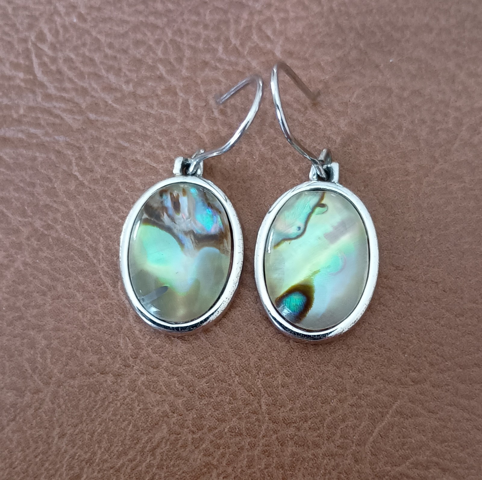 Silver Abalone Shell Oval Dangle Earrings - image 1