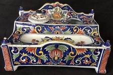 DESVRES FOURMAINTRAUX COURQUIN ENCRIER DÉCOR VIEUX ROUEN FIN 19ème manque Éclats