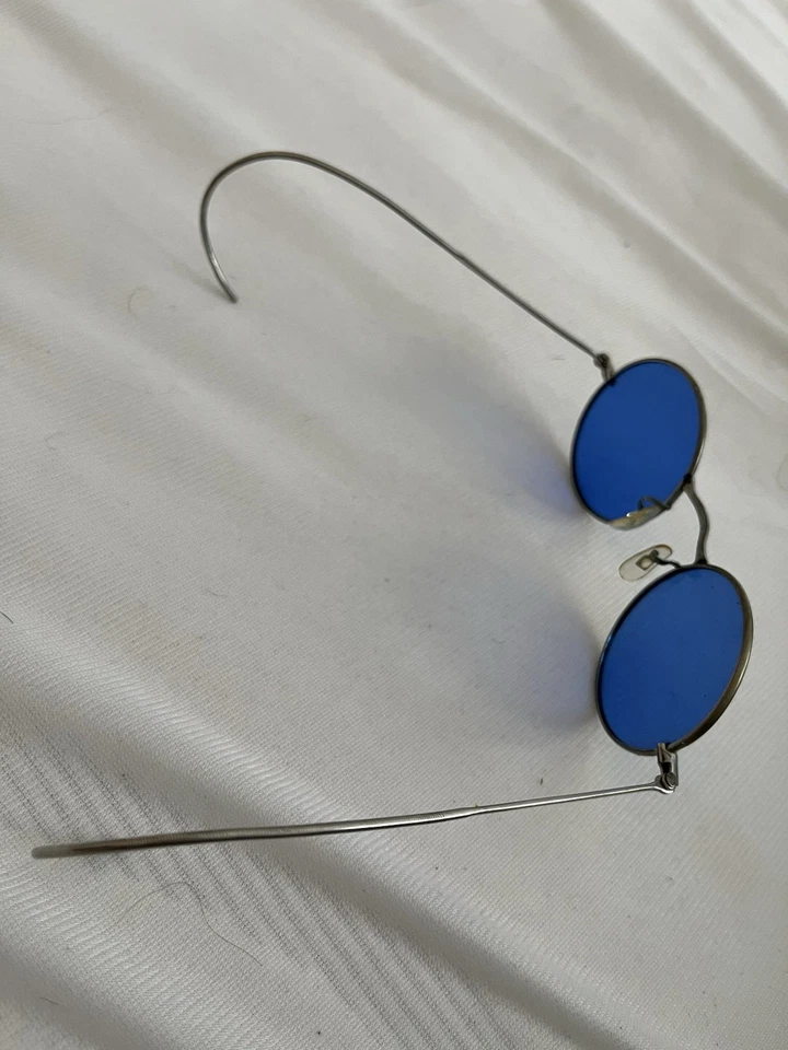 Gafas de sol redondas vintage hippie años 60 marco de metal, lente azul, estuche incluido Foto 3 de 4