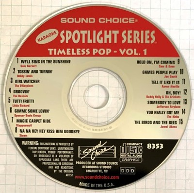 SOUND CHOICE SPOTLIGHT KARAOKE - TIMELESS POP - VOL 1 - SC8353 - RARE!