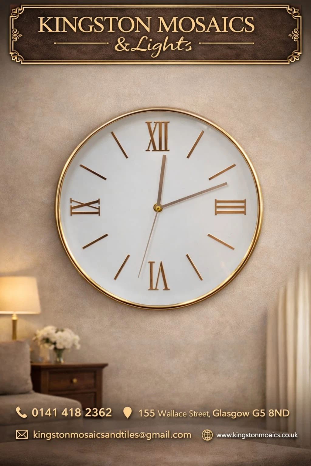Large Modern Wall Clock Gold Trim Roman Numerals Silent Quartz Home Decor - Picture 1 of 2