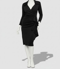 XSCAPE Women's Black Scuba Collar Side Ruffle Ruched Midi Dress Size 6