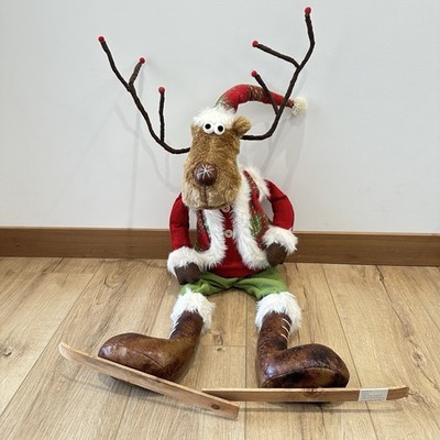 New Sitting Reindeer Sweater Skiing Christmas Plush Figure Decor 36  Whimsy