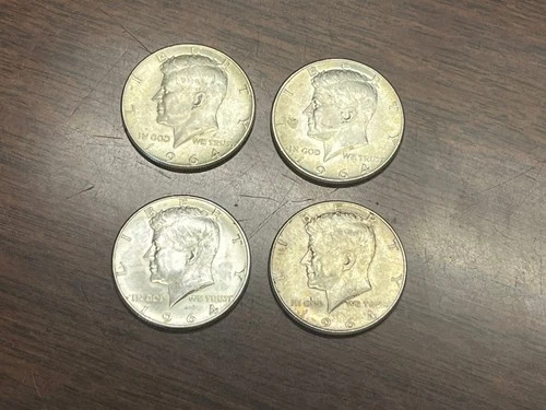 KENNEDY half Dollars 1964 90% SILVER 50 cents Lot of 4 coins   silver $33/coin