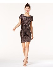 JUMP Womens Body Con Above The Knee Dress Black Short Sleeve Cocktail Juniors S
