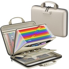 Fireproof File Organizer Document Box Lock 13 Pocket Expanding Beige