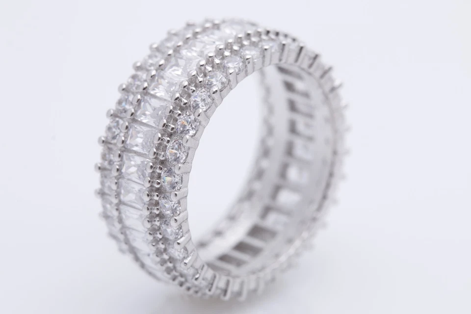 Turkish Jewelry Baguette Topaz Rhodium 925 Sterling Silver Band Ring Size - Image 4 of 4