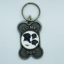 Vtg 1996 I Love My Dog Bone Shaped Pewter Keychain - Photo Name Areas
