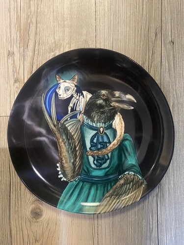NEW West Elm Rachel Kozlowski Dapper Animals Plate Halloween Raven Skeleton 2024