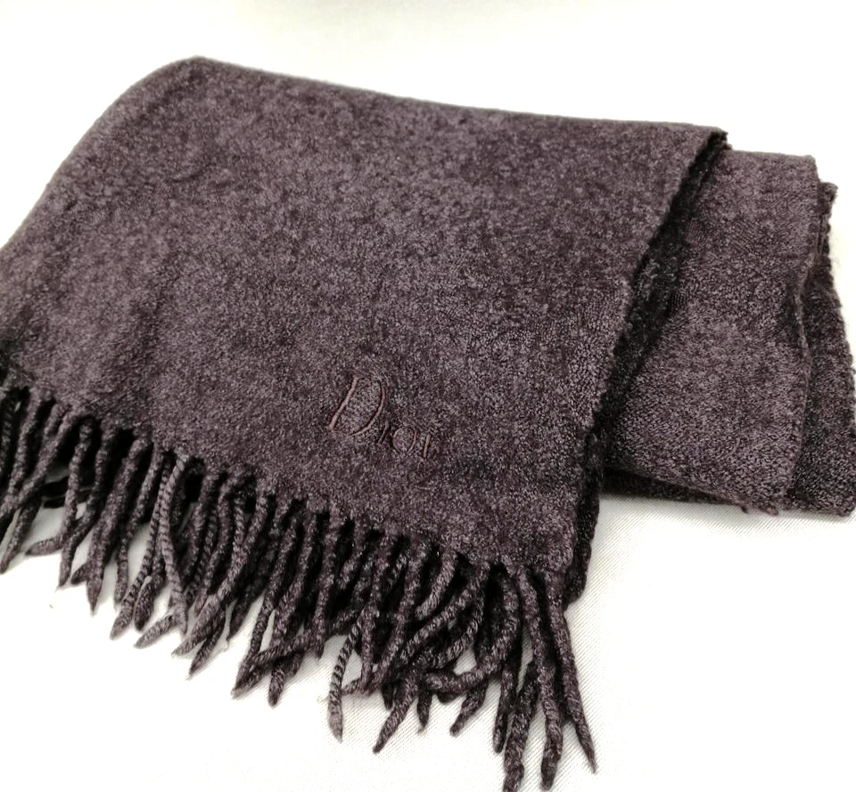 Silencieux écharpe marron laine franges logo Christian Dior Made in France