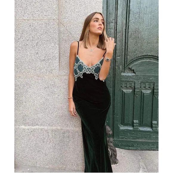 NWT Zara Size XS Green Velvet Midi Crochet Dress 2731 343 eBay