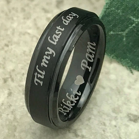 Anillos de tungsteno His & Hers, anillos de aniversario de tungsteno personalizados, anillo de promesa Foto 4 de 4