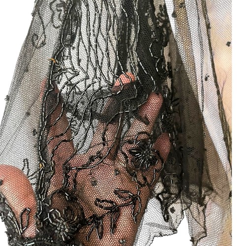Early 1900s Antique Black Jet & Glass Beaded Sheer Mesh Top Edwardian *AS IS* - Picture 11 of 14