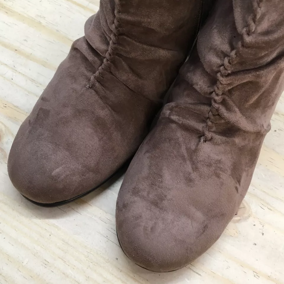 Botas aerosoles para mujer 9,5 M buen papel botín al tobillo tela marrón cono tacones cremallera Foto 4 de 4