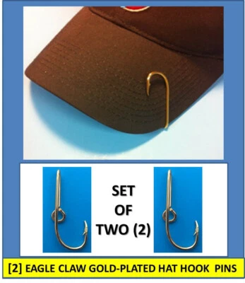 [SET OF 2] EAGLE CLAW ORIGINAL GOLD-PLATED FISH HOOK HAT PIN/MONEY CLIP - NEW!