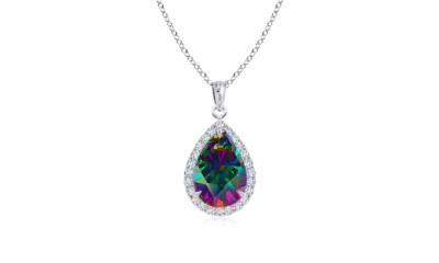 Women's 925 Sterling Silver 4.00 CTTW Mystic Topaz Pear Cut Pendant Necklace 18''