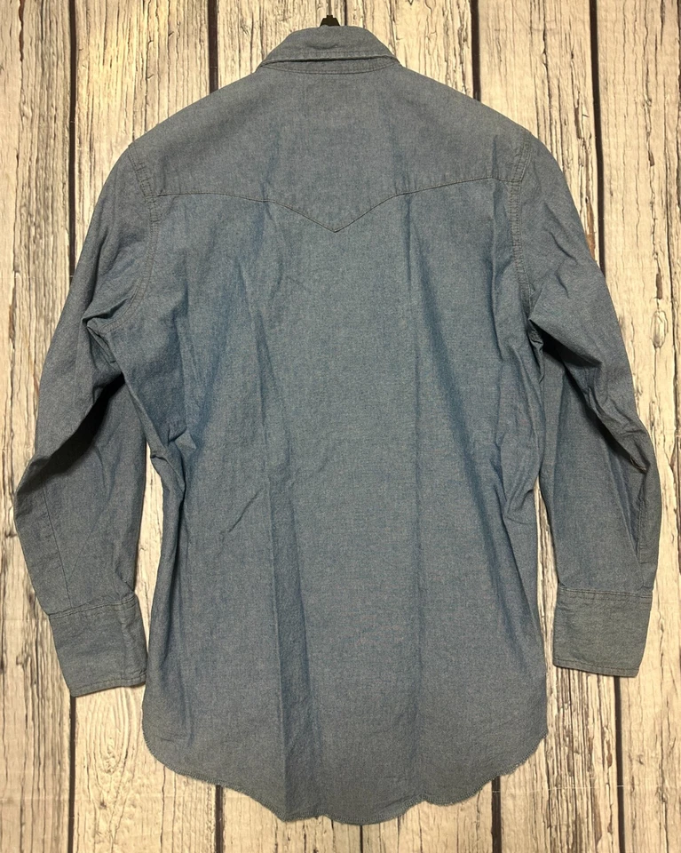 Camisa informal de trabajo vintage Wrangler Pearl Snap Denim para hombre grande occidental Foto 2 de 4