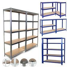 Etagère de Rangement 5 Tablettes Charge Lourde MDF Métal Galvanisé Bleu Atelier