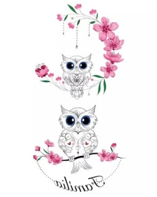 ROSIE'S TATTOO BOUTIQUE CUTE OWL Temporary Tattoos UK Adult Body Art Stickers Transfers Pink Flower 🌸