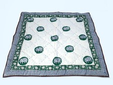 Green Elephant Hand Block Stitching Indian Blanket Cotton Reversible Baby Quilt