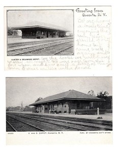 Two B W Oneonta Ny Ca1908 Postcards Of The Ulster And Delaware Railroad Depot K1 Ebay
