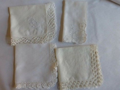 ANTIQUE VTG HANDKERCHIEFS BRIDAL LACE LINEN LOT OF 4 WEDDING HEIRLOOM - Picture 2 of 3