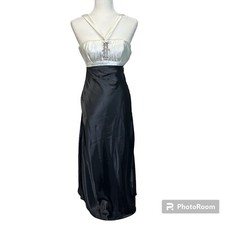 Vtg 90s Gunne Sax Jessica McClintock Black Satin Strapless Dress Studded Sz. 1