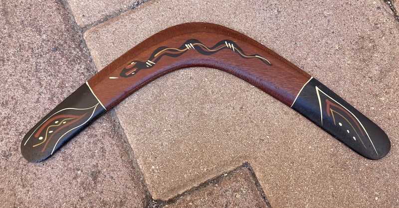 Australian Aboriginal Boomerang Murra Wolka Hand Painted By Birri-Gubba Tribe
