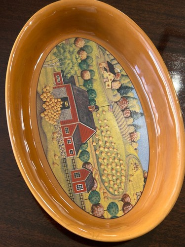 Vintage RUSS Handpainted Oval Casserole Baker Fall Pumpkin Folk Art Thanksgiving - Picture 4 of 6