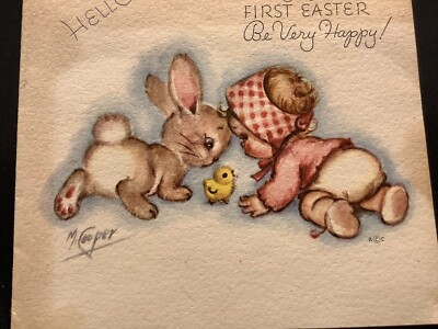 #3218 Vintage 1947 Baby s FIRST EASTER Greeting Card RustCraft  COOPER Bunny