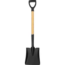PRO SOURCE Shovel: Square-Point Steel Blade, 28" Wood Handle with D-Grip