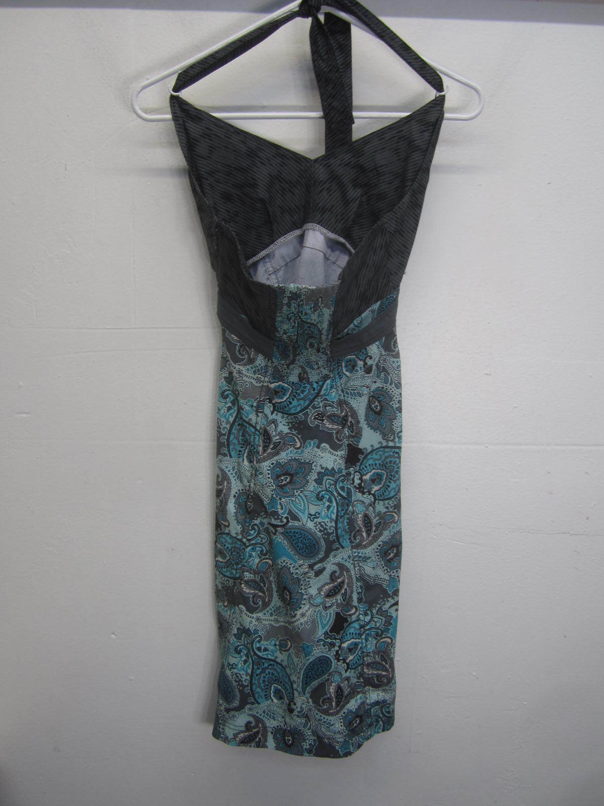 vtg Athleta Sun Dress Teal & Gray Paisley Halter Top mid length