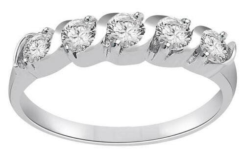 SI1 G Five Stone Engagement Ring 0.50Ct Natural Diamond 14K White Gold Appraisal - Afbeelding 1 van 5