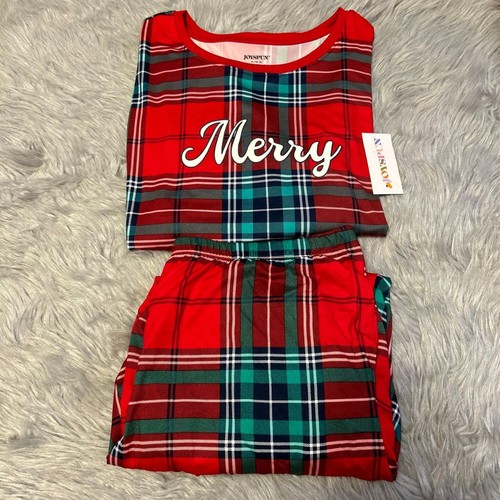 Joyspun Plaid Pajama Set Women's Size XL (16-18) "Merry" Red Pajamas Pjs Pockets