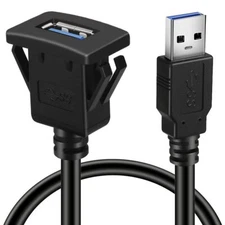 BATIGE Square Single Port USB 3.0 Panel Flush Mount Extension Cable with 1ft 