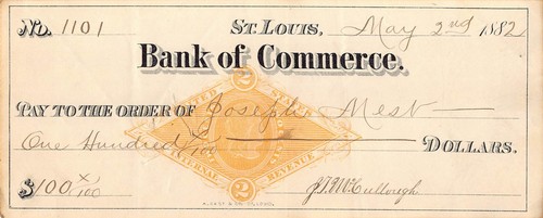 REVENUE STAMPED PAPER: 6 DIFF. RN-G1 ST. LOUIS BANKS WITH VARIOUS CANCELS - Picture 1 of 12