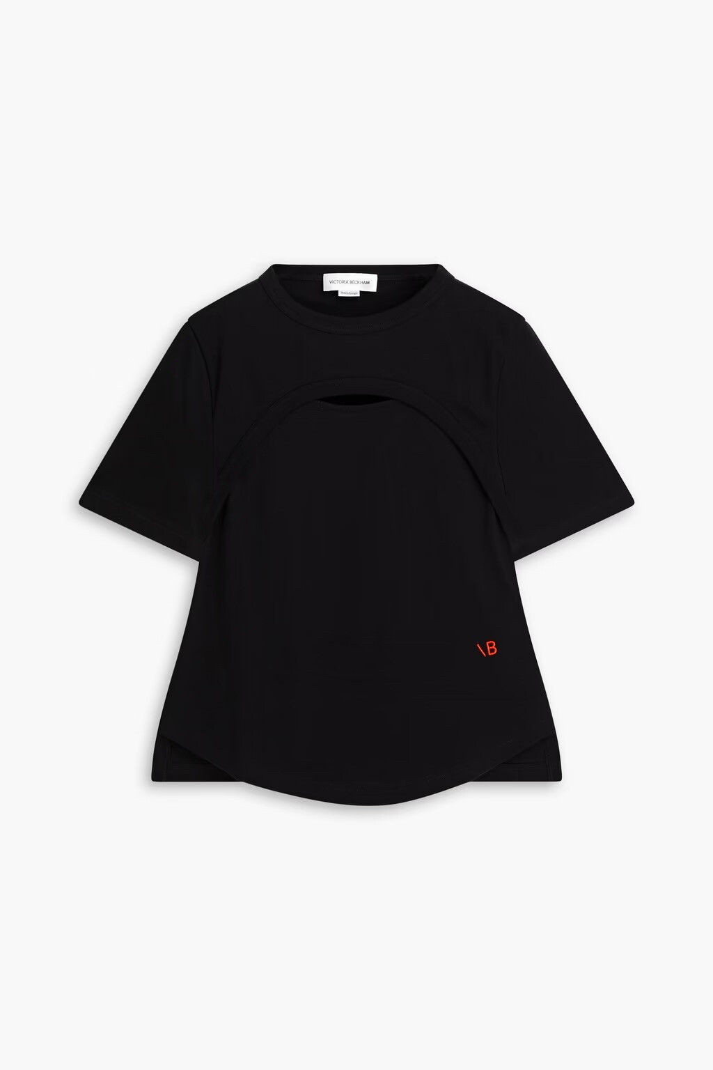 Victoria Beckham Black Logo Embroidered Cutout Cotton Jersey T-Shirt sz L