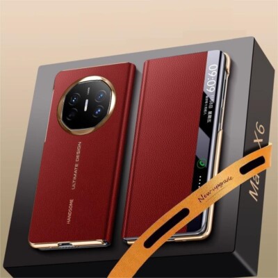 Luxury Plating Smart View Litchi leather Flip Cover Case For Huawei Mate X6