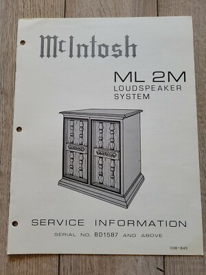 McIntosh ML 2M Loudspeaker System Service Information