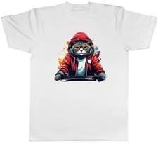 DJ Cat Mens T-Shirt Music Decks Headphones Remix Tee Gift