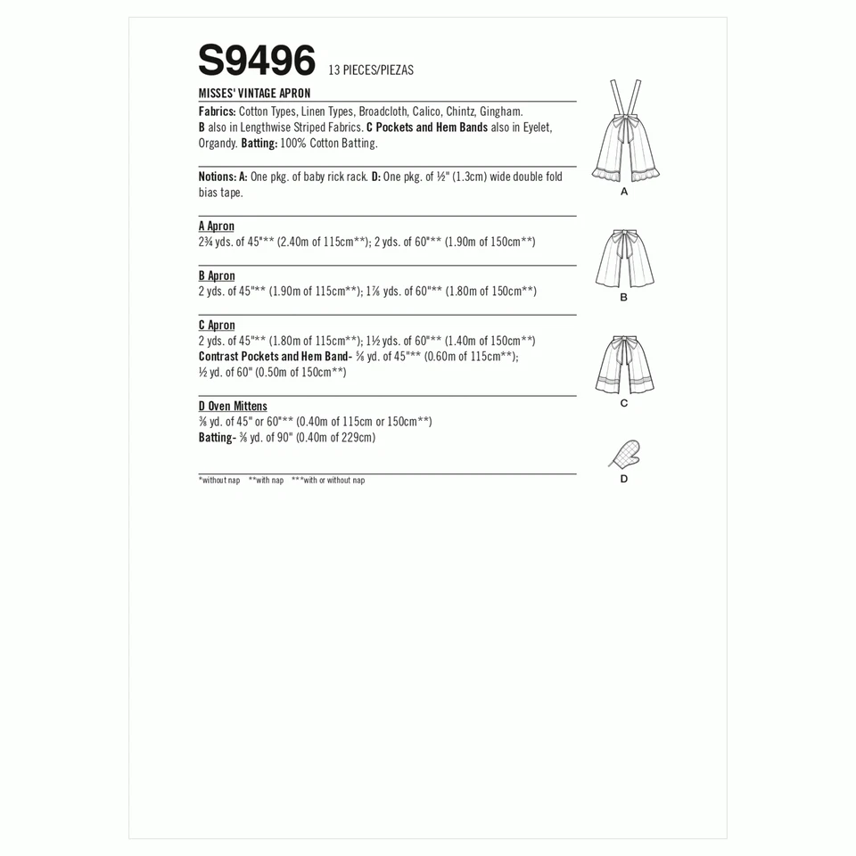 SIMPLICITY 9496 MISSES VINTAGE 1940's APRONS Sewing pattern ONE SIZE Skill: EASY - Image 2 of 4