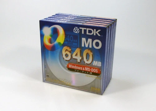 5x Unopened TDK 3.5inch 640MB Rewritable MO Disk / Windows formatting